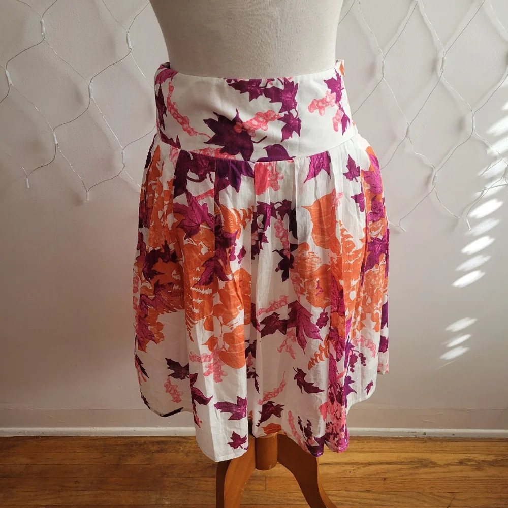 Aryeh Fit n Flair Skirt • Anthropologie • Orange & Purple Leaves •Sz Small